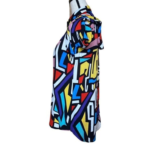 Abstract  printed color block colorful oversized button up shirt women Small/Med - Picture 7 of 16
